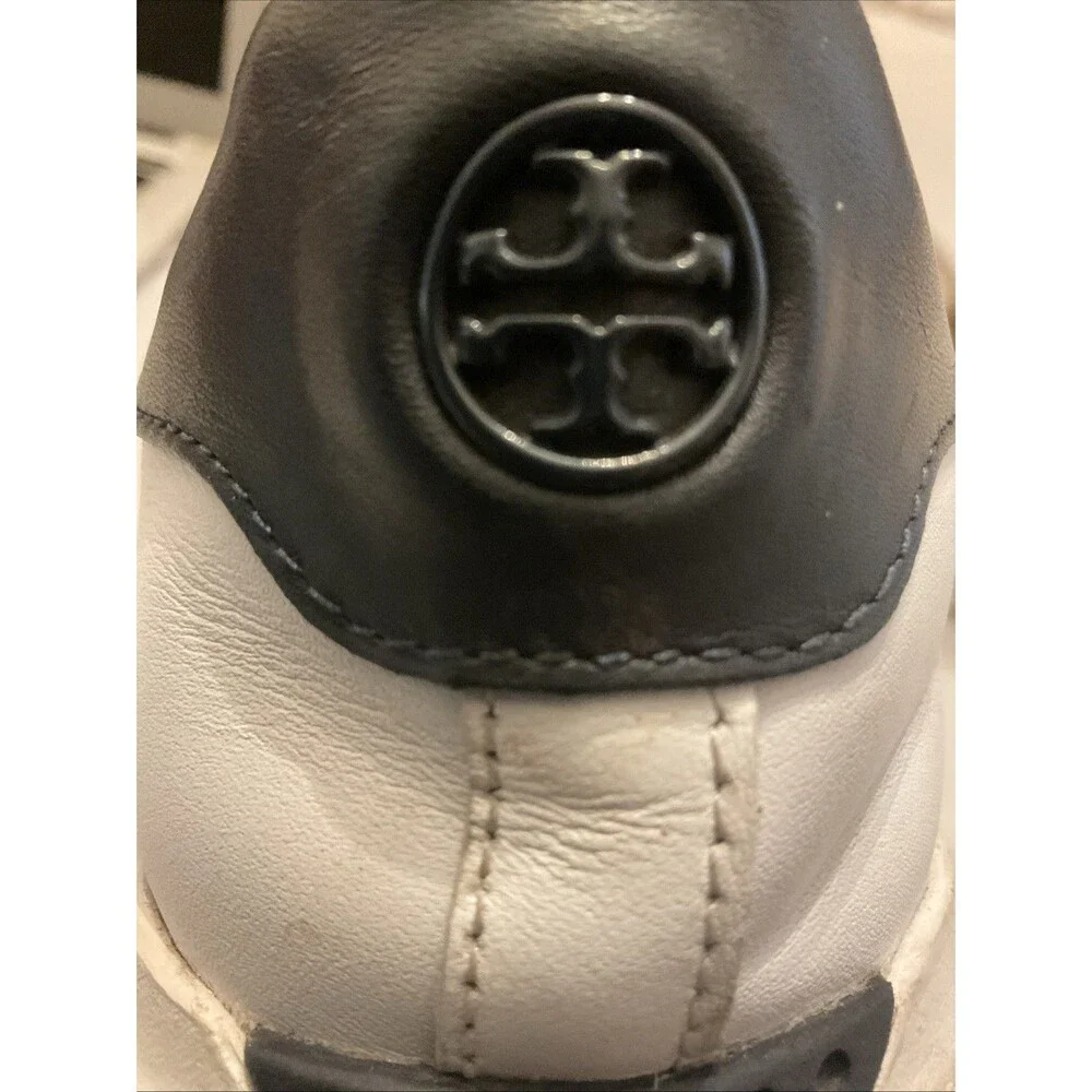 Tory Burch Howell Court Sneakers Titanium White Perfect Black Heel Tabs Size 9.5